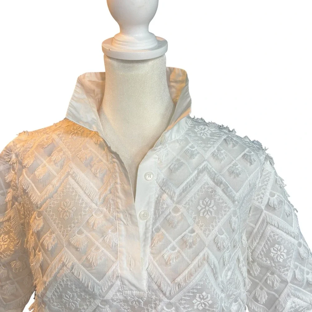 Banana Republic White Textured Tufted Geometric Polo Dress Short Sleeve S #914